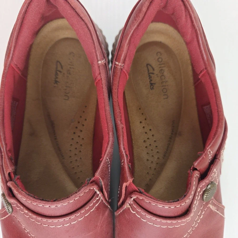 Clarks Caroline Pearl Red Leather Comfort Casual Shoes Women's Size 9 M